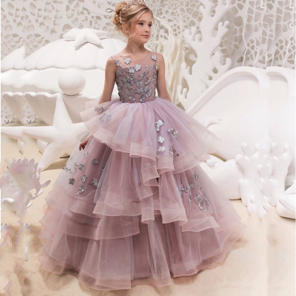 Elegant Lavender Kids Dress with Floral Embellishments